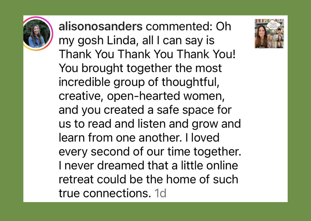 Alison Sanders blurb Virtual Retreat Celebration